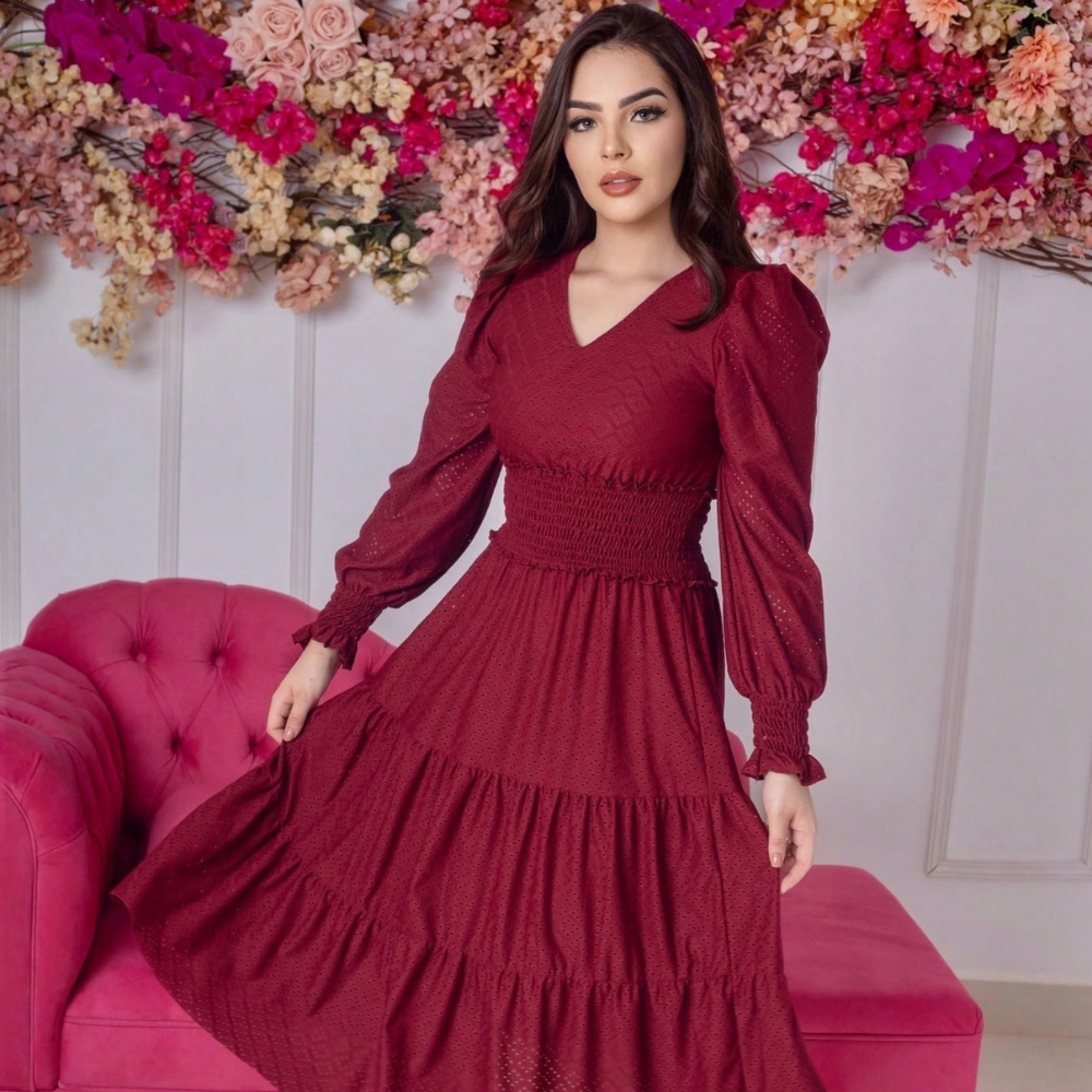 Vestido Longo Feminino Malha Lese com Forro e Elastano | Elegante e Confortável | Varias Cores