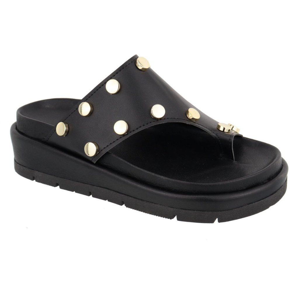 Sandália Flatform Papete Feminina Confortável Bolinhas Lançamento Preta
