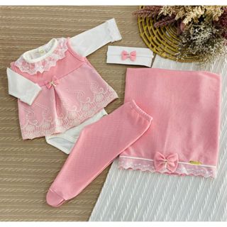 Conjunto RN Saída de Maternidade 4 Peças com Manta, Tule Bordado e Faixa com Laço em Oferta na Shopee
