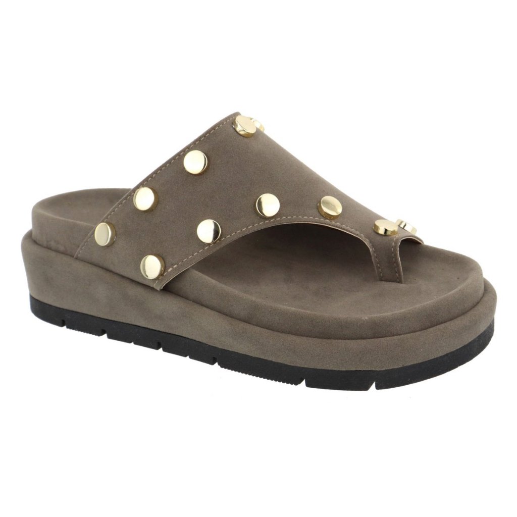 Sandália Flatform Papete Feminina Confortável Bolinhas Lançamento Camurça Cinza