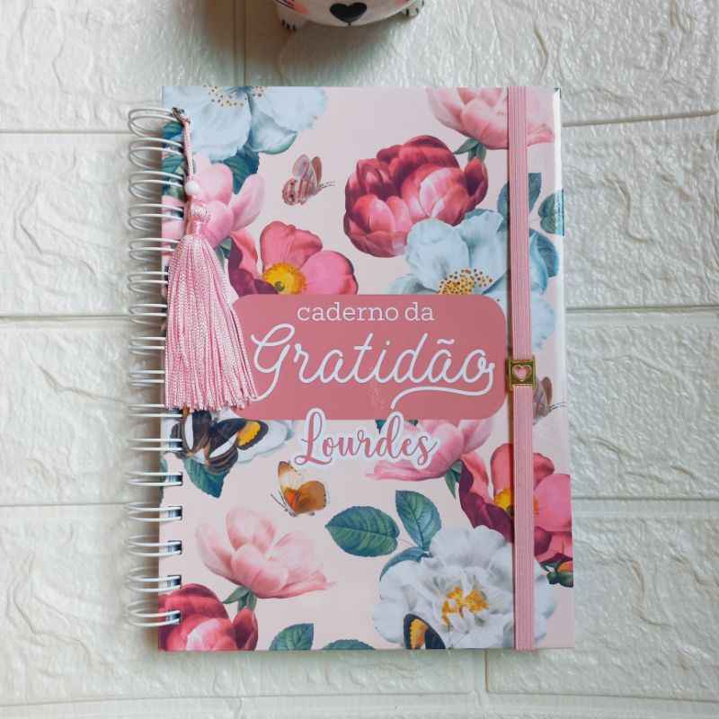 Dinha's Arte  - Caderno da Gratidão Personalizado Floral -  Capa Dura -  A5 Presente- Lembrança - Fé