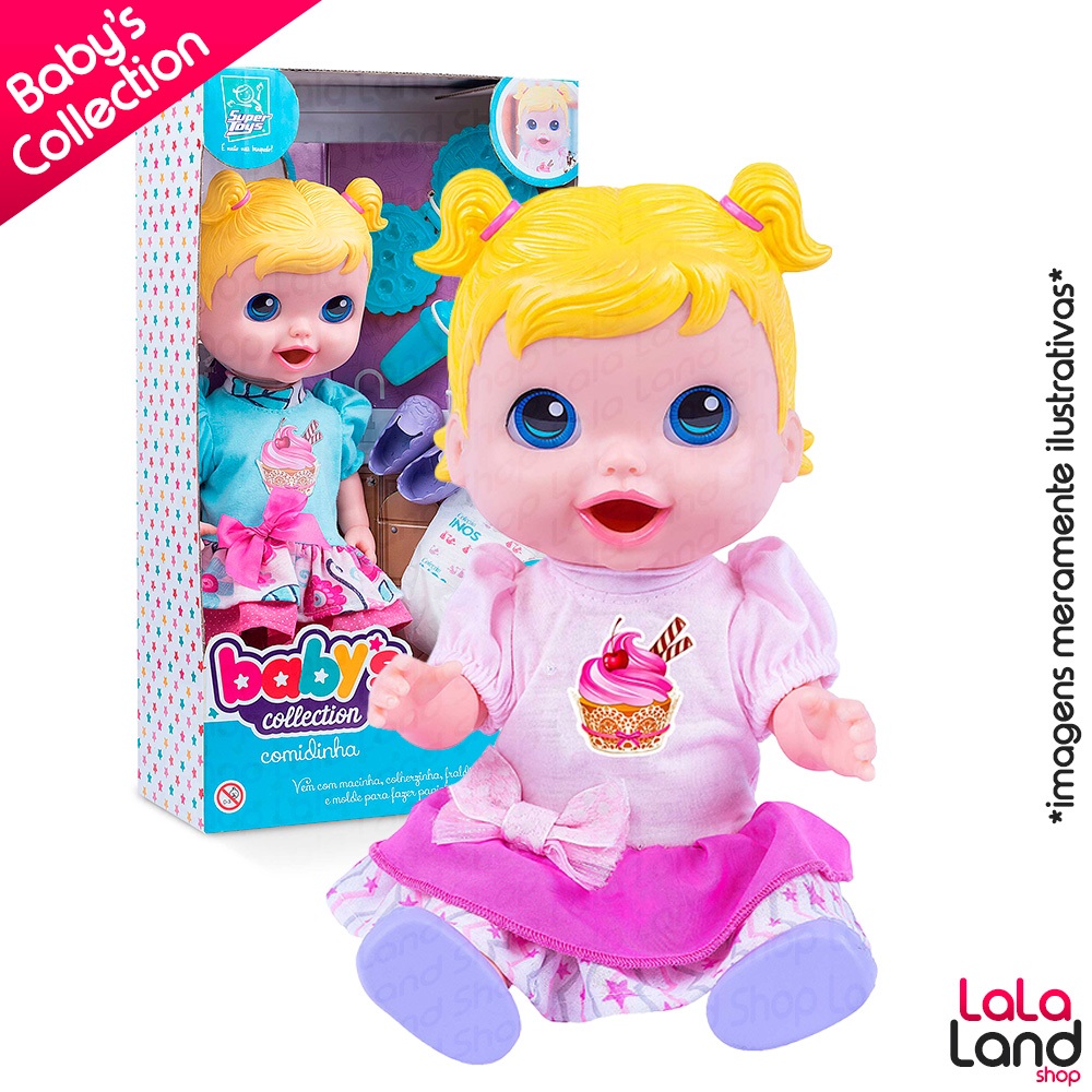 Boneca Baby's Collection Alive Comidinha Brinquedo Infantil Come e Faz Caquinha C/ Fralda Acessórios
