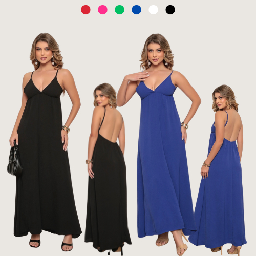 Vestido Feminino Soltinho Longo Costa Nua Decote Alças Finas em Oferta na Shopee