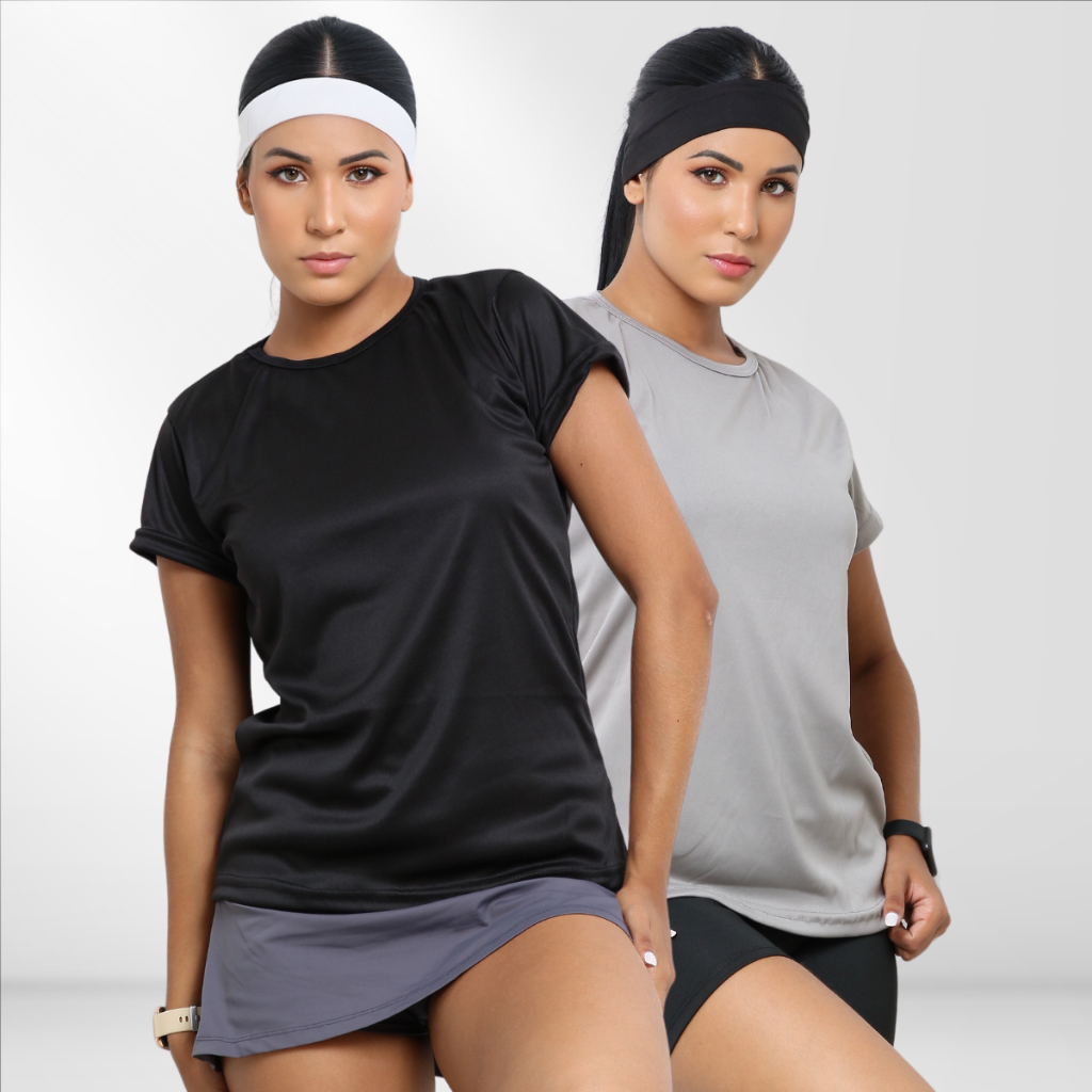 Kit 2 Camisetas Dry Fit Feminina Baby Look Lisa - Casual - Treino - Academia - Esportes - Corrida — imagem 2 de 2