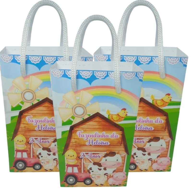 Sacolinha Personalizada fazendinha de menina para lembrancinha festa aniversário/ Papel Fotográfico