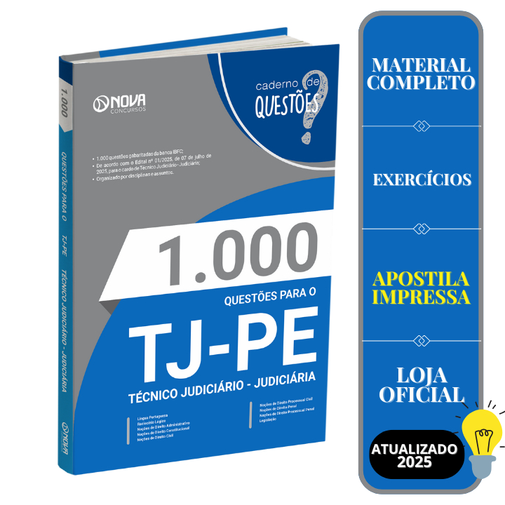 Imagem Livro 1.000 Questões Gabaritadas TJ-PE - Técnico Judiciário - Judiciária