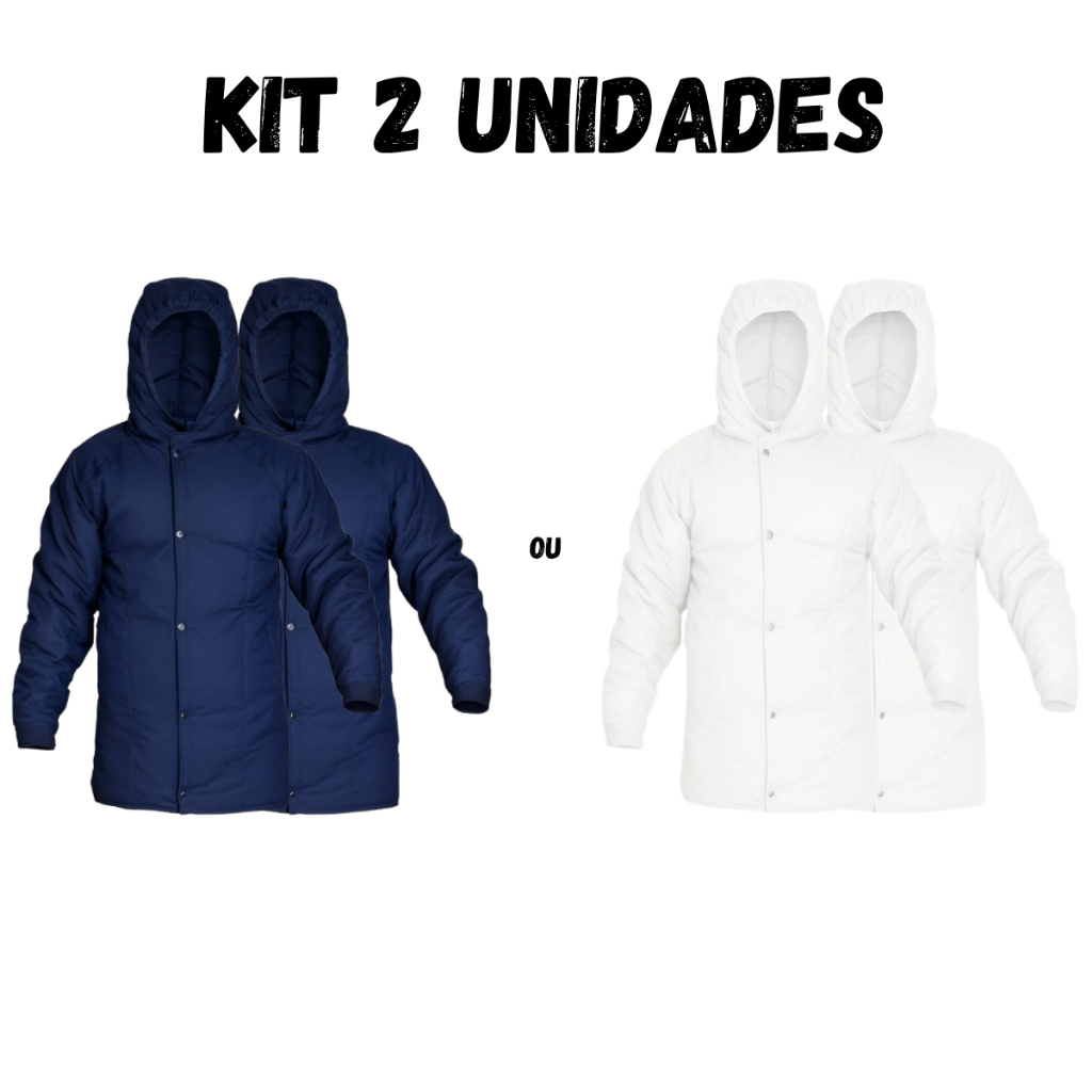 Kit 2 Japona Térmica Impermeável Câmara Fria Nylon Blusa Jaqueta Frigorífica Azul Marinho/Branca