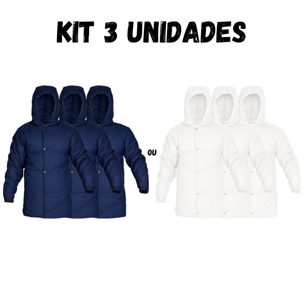 Kit 3 Japona Térmica Impermeável Câmara Fria Nylon Blusa Jaqueta Frigorífica Azul Marinho/Branca