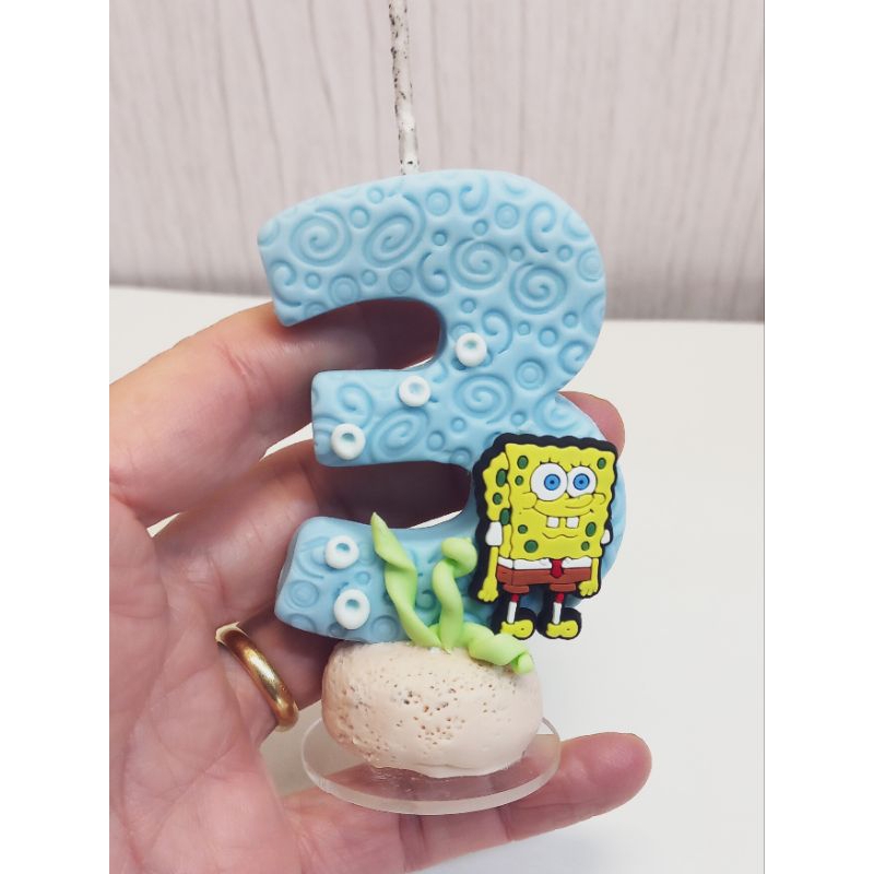 vela de aniversário bob esponja de biscuit |topo de bolo|vela personalizada