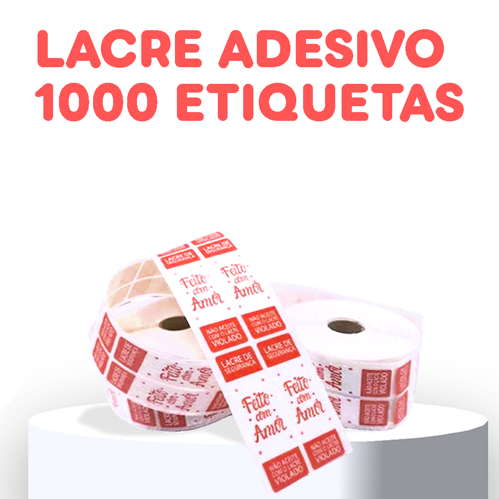 Lacre de Segurança 1000 Unidades 60mm x 35mm - Feito Com Amor - Envios Delivery Ifood Rappi Doces Bolos Marmitas Cookies