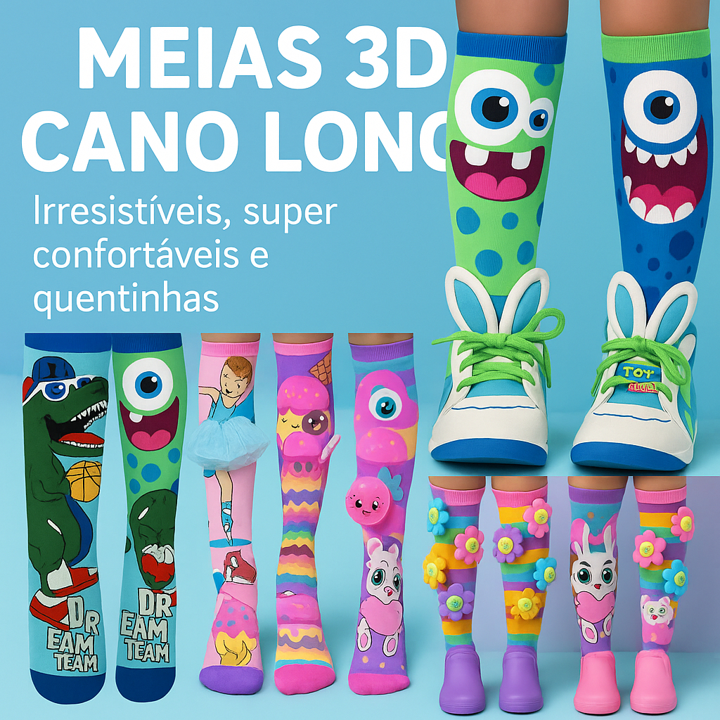 Meia Divertida 3D Infantis e Adulto | Coloridas, Quentinhas e Interativas - Conforto e Estilo!