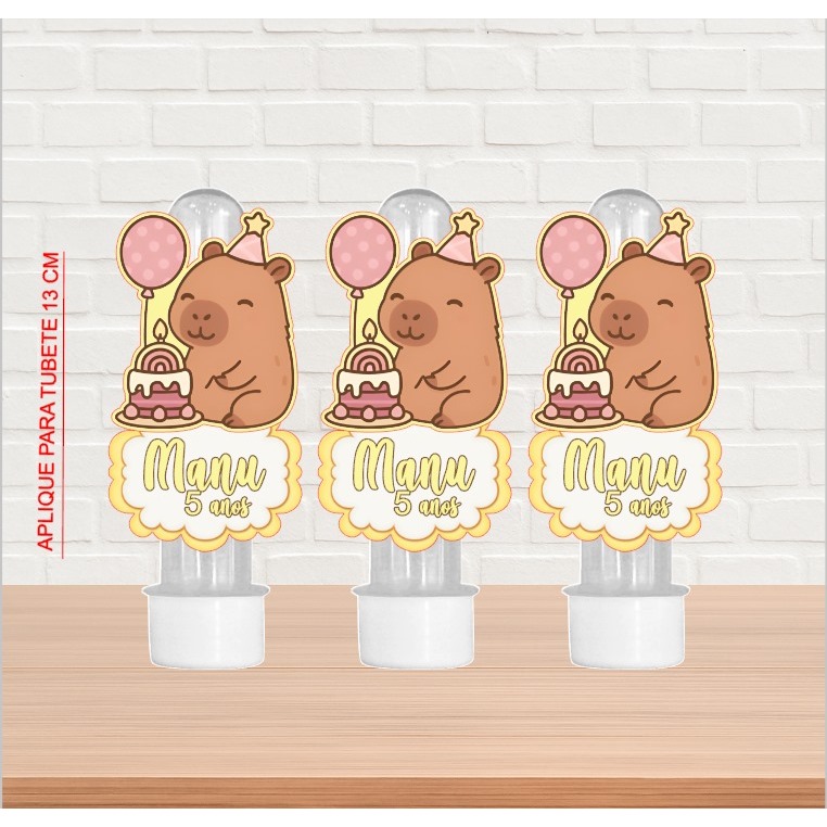 Aplique Tubete Personalizado Capivara | Lembrancinha Festa Infantil | Fazemos Todos os Temas / 3D