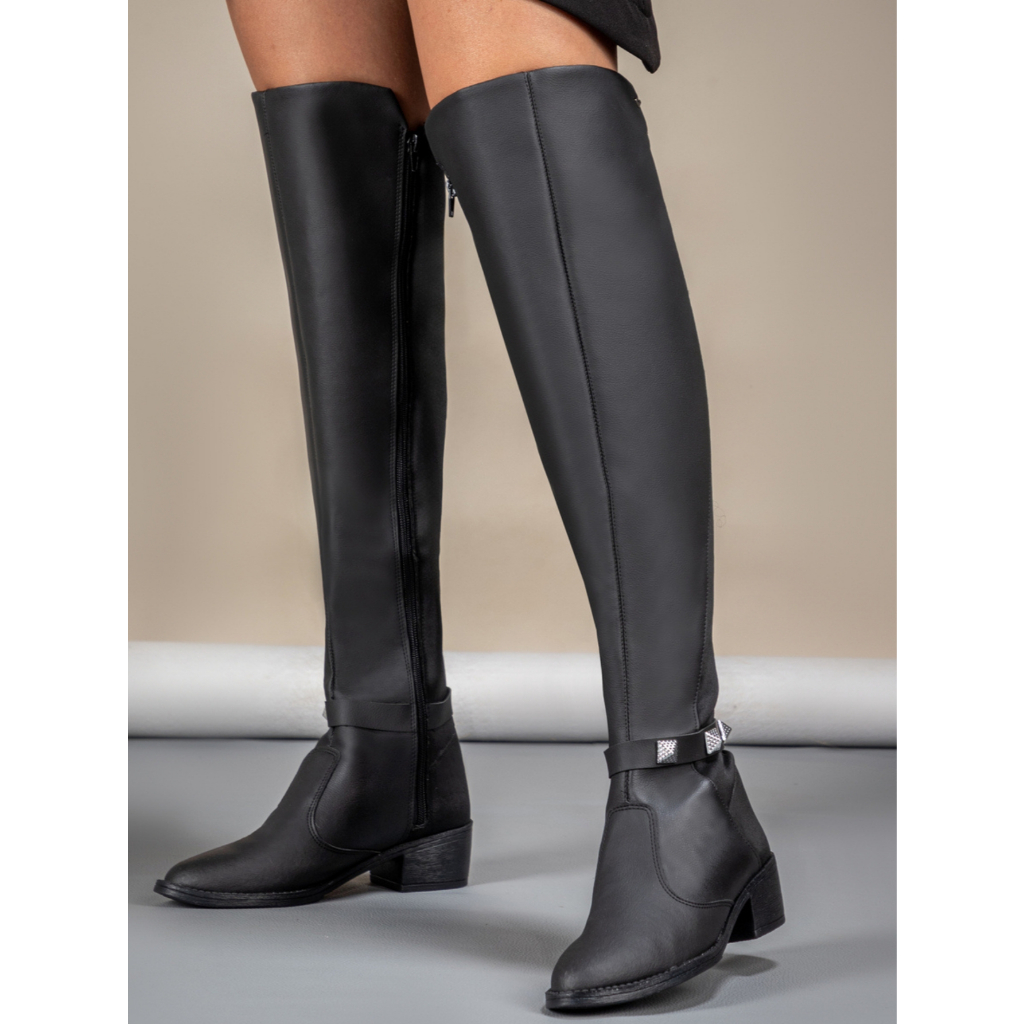 Bota Over The Knee Feminina Preta com Fivela