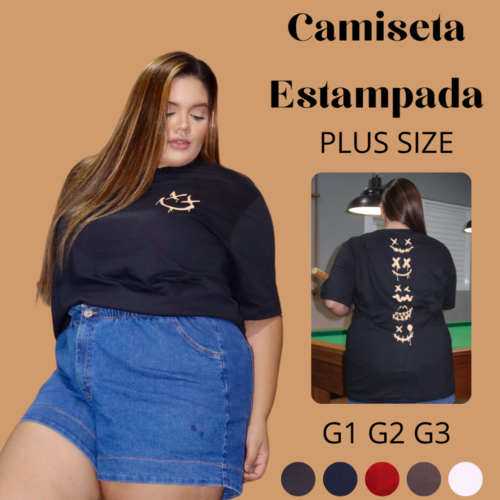 Blusa Feminina T shirt Plus Size Camiseta 100% Algodão Estampada Streetwear Oversized em Oferta na Shopee