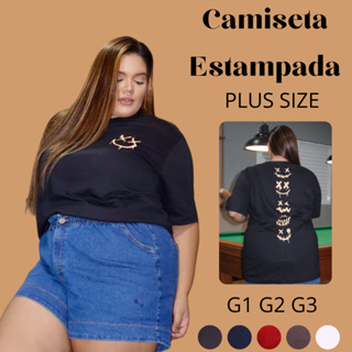 Blusa Feminina T shirt Plus Size Camiseta 100% Algodão Estampada Streetwear Oversized em Oferta na Shopee