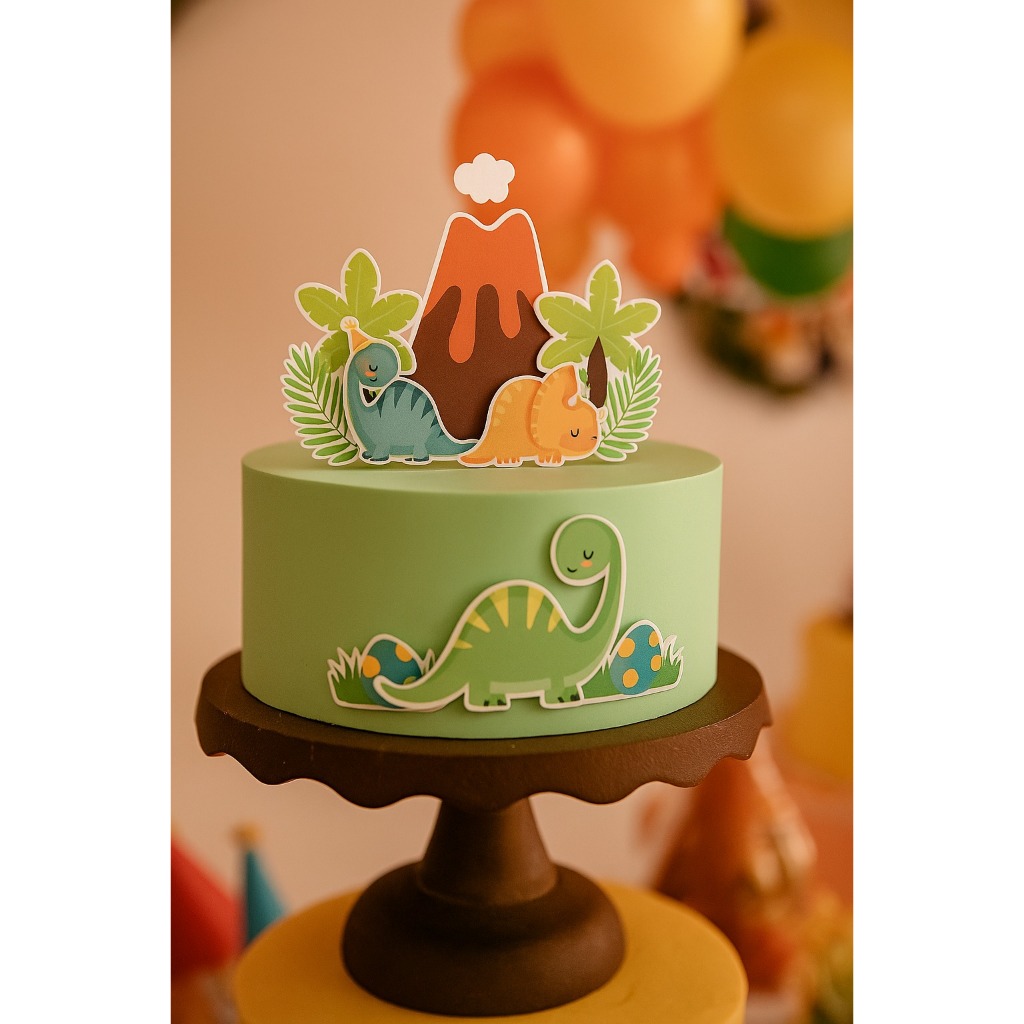 Topo de Bolo Papel Fotográfico Dinossauros - Topper Bolo Aniversário Mêsversário Dino Baby