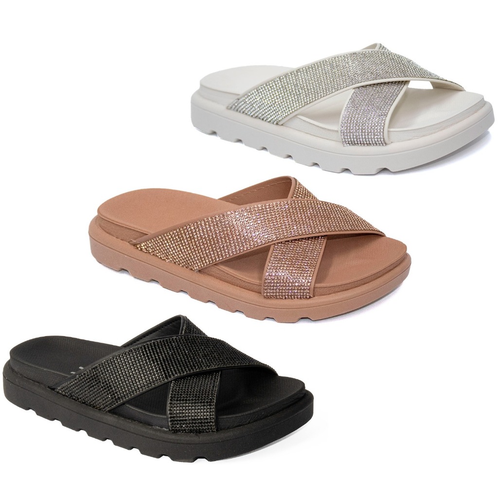 Sandália Vizzano Papete Rasteira Strass Tira Grossa 6459-122