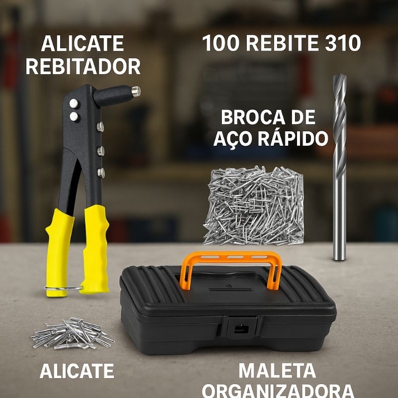 ALICATE REBITADOR COM  REBITES + BROCA DE AÇO RÁPIDO, REBITADEIRA ESSE ANÚNCIO POSSUI VARIAÇÕES em Oferta na Shopee