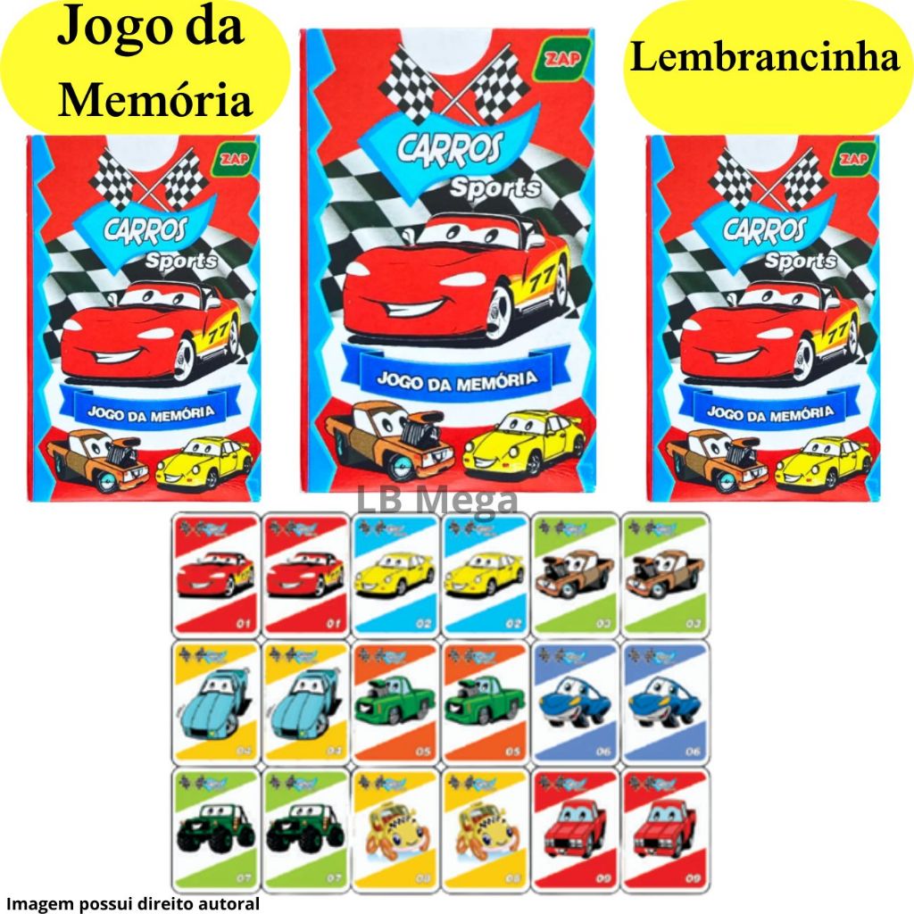 Kit com 3 até 30 Caixinhas Jogo da Memória CARROS Brinquedo Educativo para Crianças e Festas