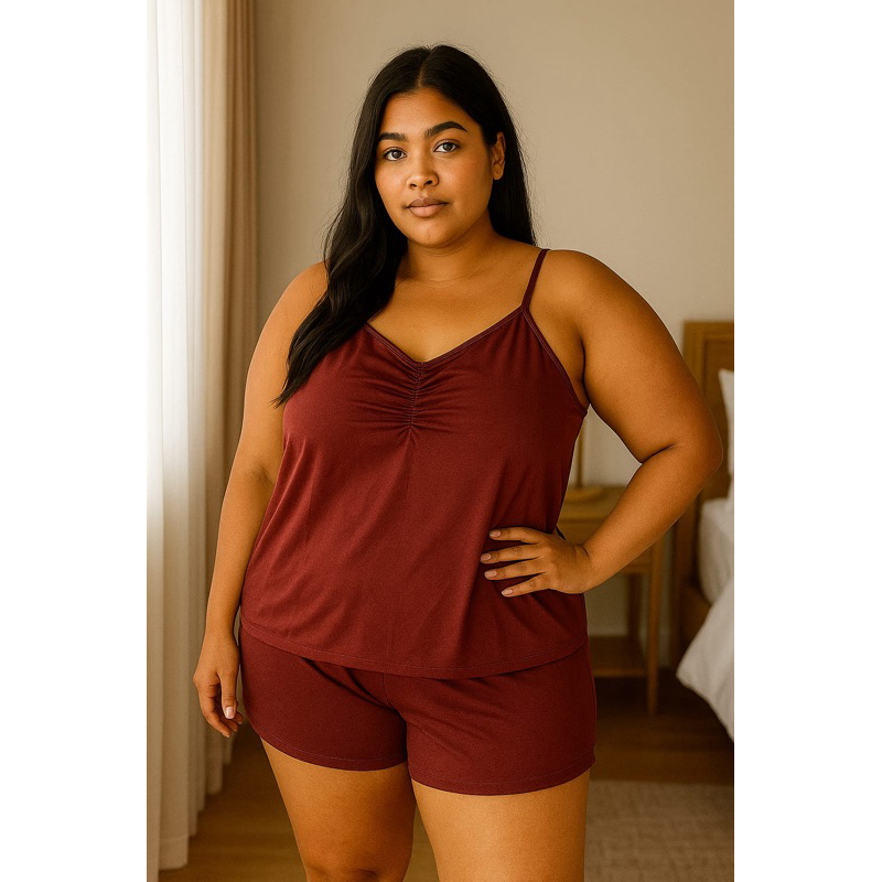 Kit de Baby Doll Liso Plus Size em Poliéster Short Doll Adulto Feminino Linha Noite.