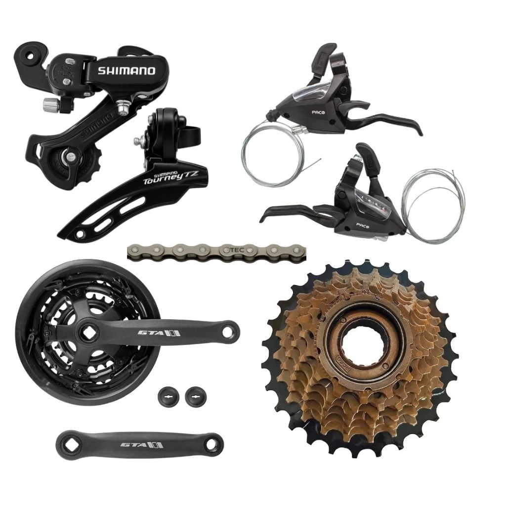 Kit Completo Transmissão Relação 21 Marchas C/ Câmbios Shimano + Rapid Fire Aluminio 7v Bike 26 e 29