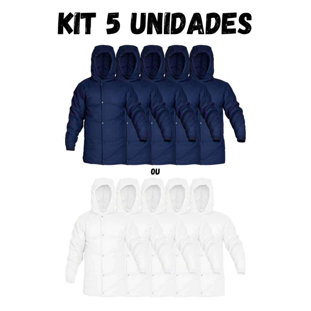 Kit 5 Japona Térmica Impermeável Câmara Fria Nylon Blusa Jaqueta Frigorífica Azul Marinho/Branca