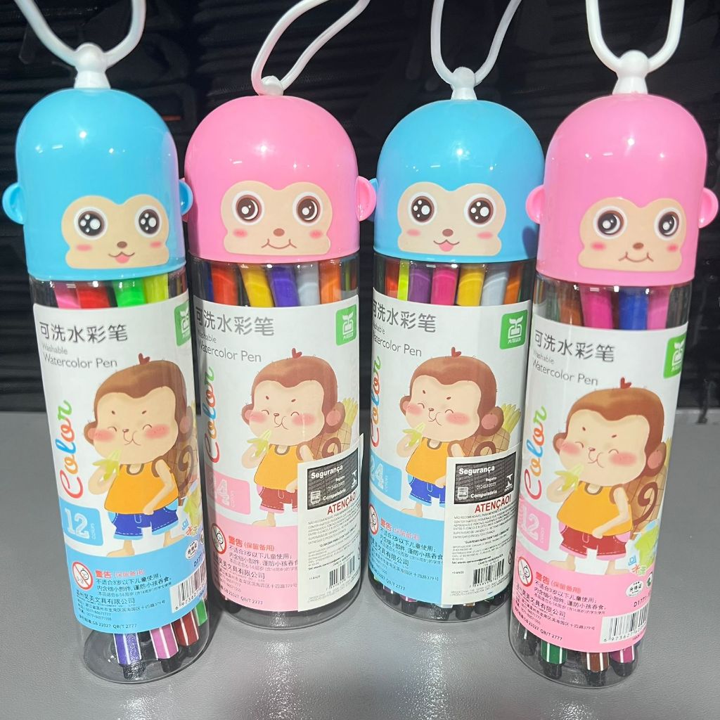 12/24 Cores Caneta Aquarela Lavável Canetinha hidrografica Estampa MACACO em Oferta na Shopee