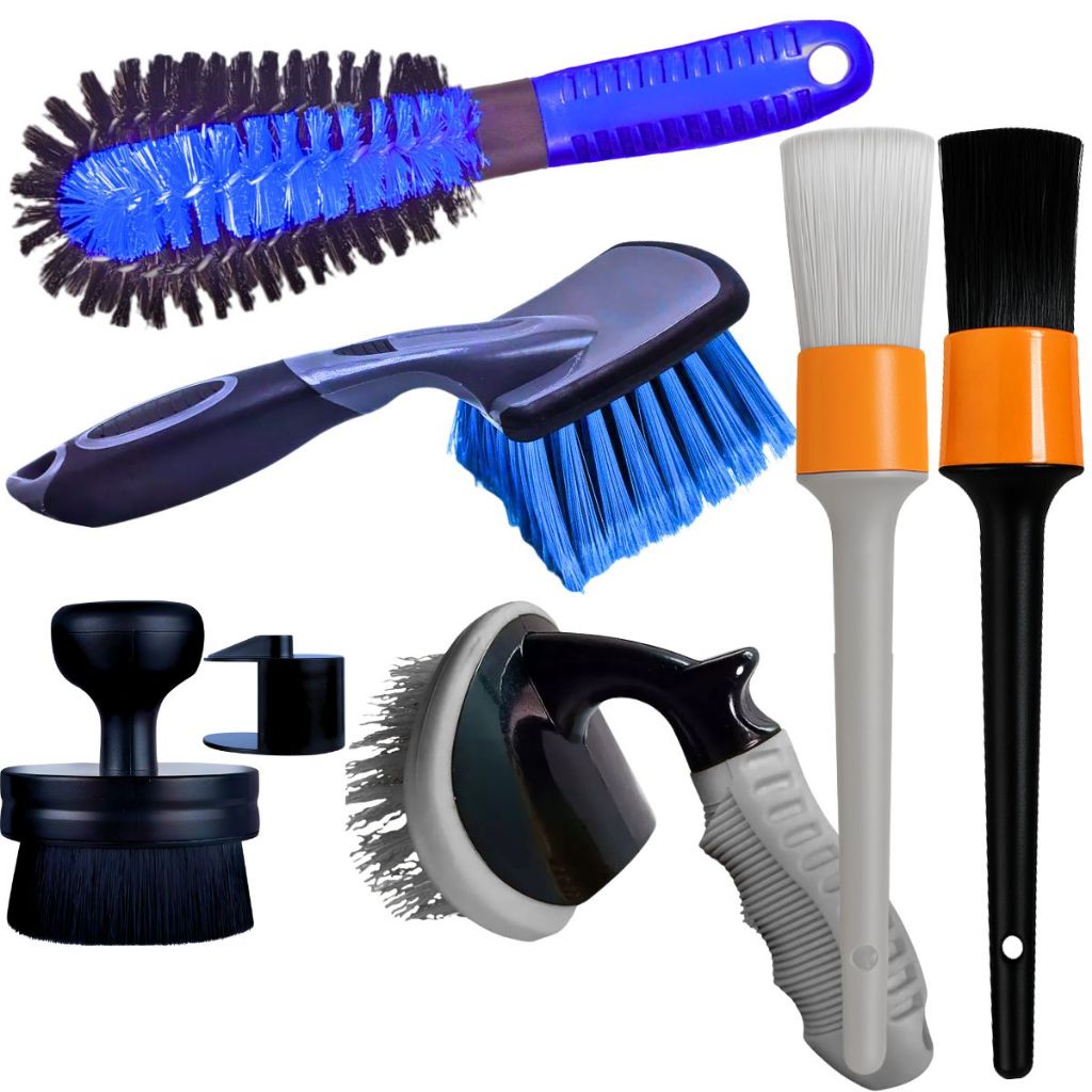 Kit Pincel Interno Externo 18 Aplicador Pneu Pretinho Escova Caixa Furo de Roda Curta Limpeza Pneu