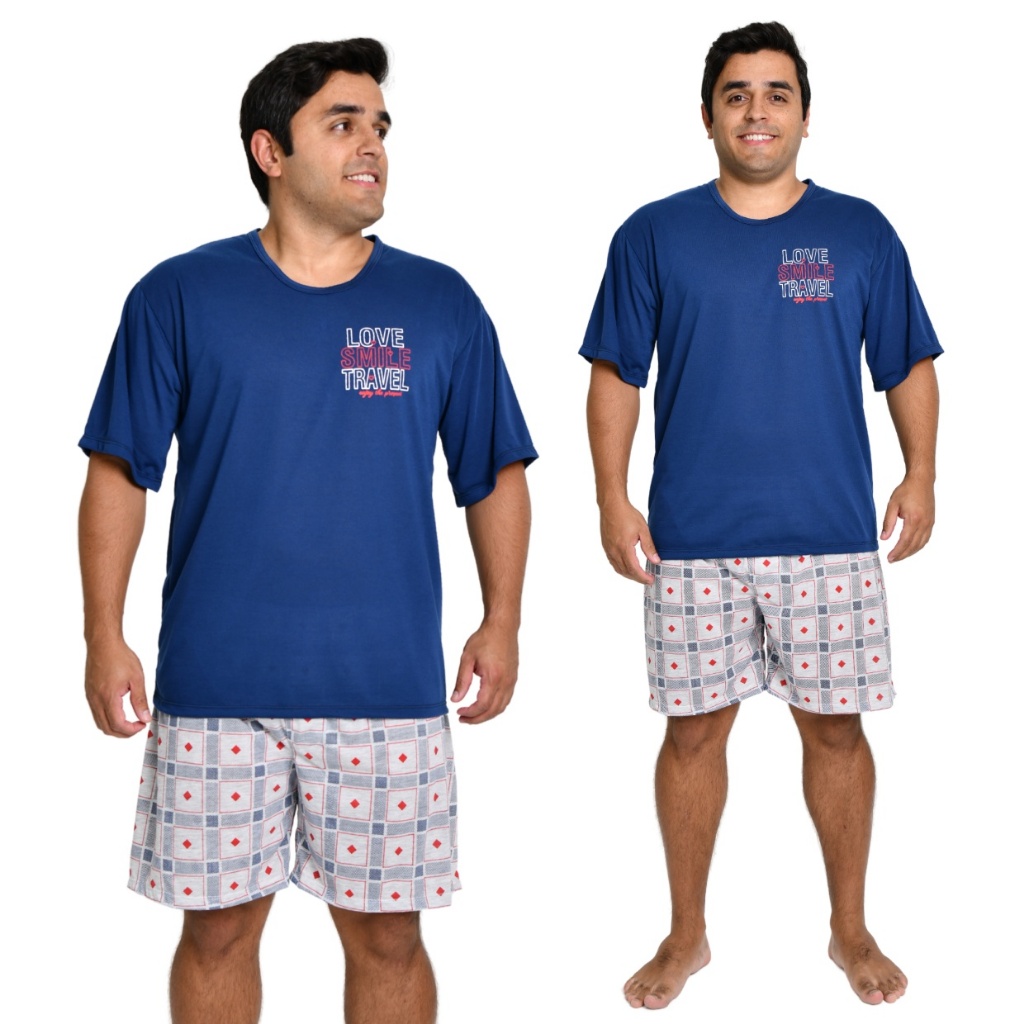Pijama Masculino Verão Camisa Manga Curta com Short Curto