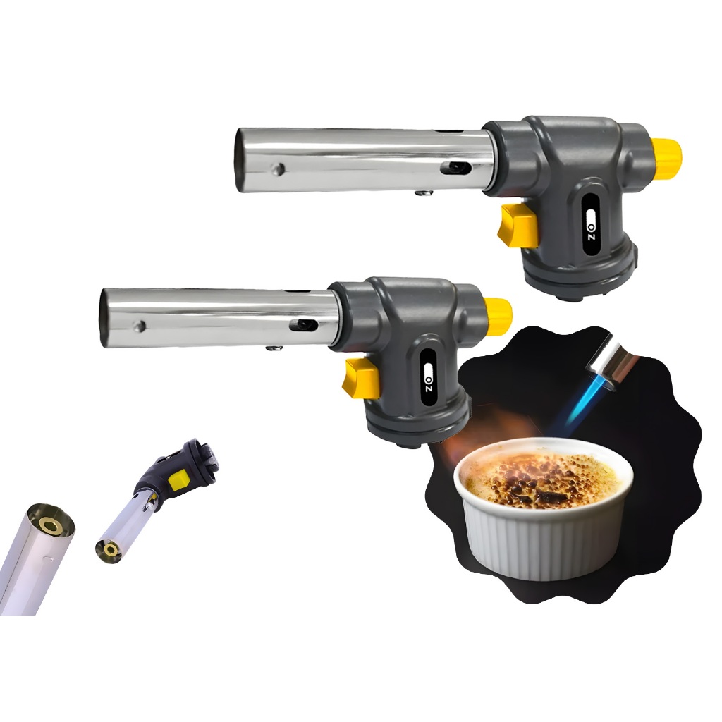 Kit 2 Maçarico Culinário Portátil Multiuso Controle De Chama Confeiteiro Profissional