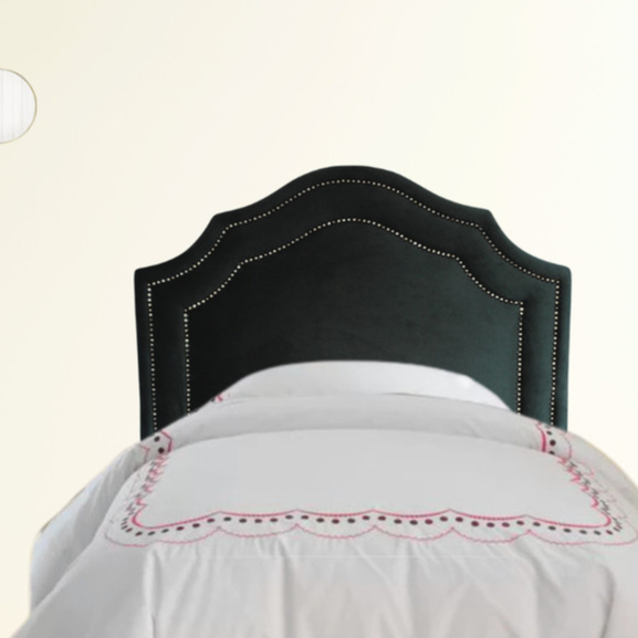 Cabeceira Solteiro Cama  Box  Veludo Preto Deluxe  Dupla Tacha Prateada