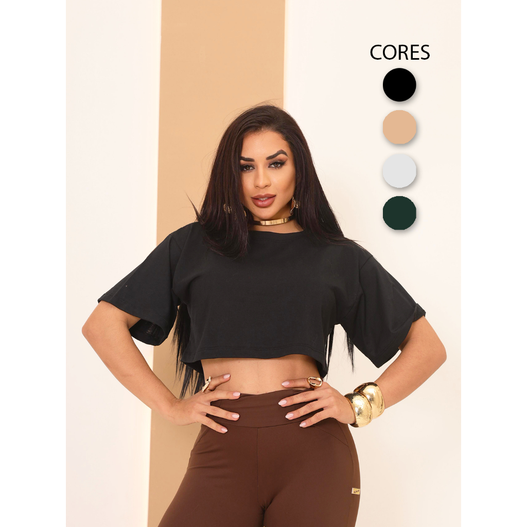 Cropped Feminino Oversized Lisa 100% Algodão Camiseta Blusa Blusinha Elegante Casual Academia