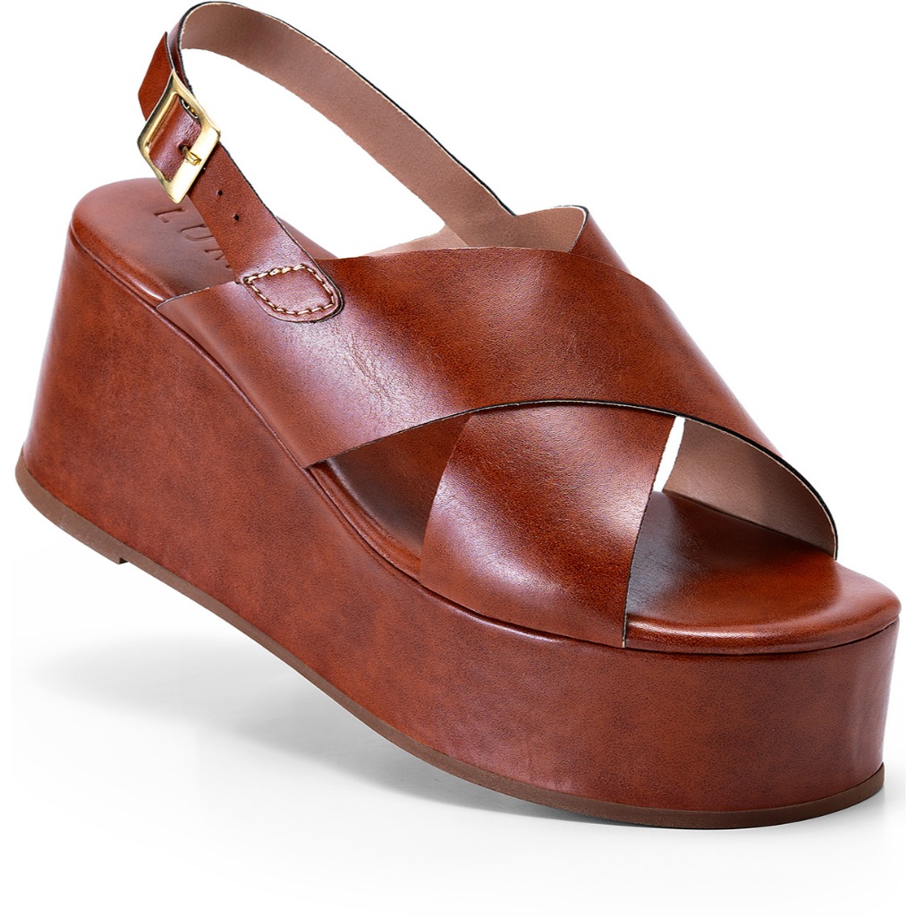 Sandália Feminina Lumiss Anabela Casual Confortável Tiras Largas Blogueira Caramelo em Oferta na Shopee