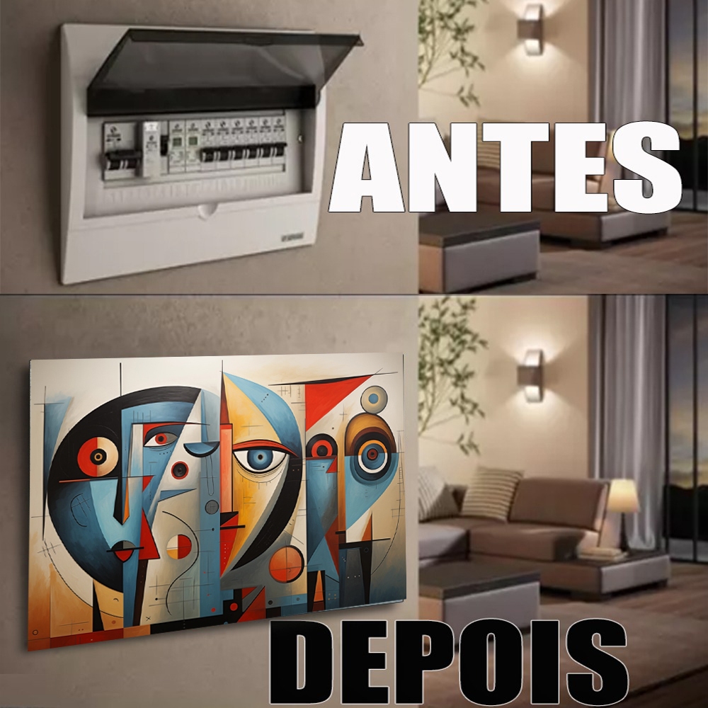 Quadro 90x80 abstrato Moldura Esconde Caixa Luz Energia Cobrir Distribuição Disjuntores decorativo