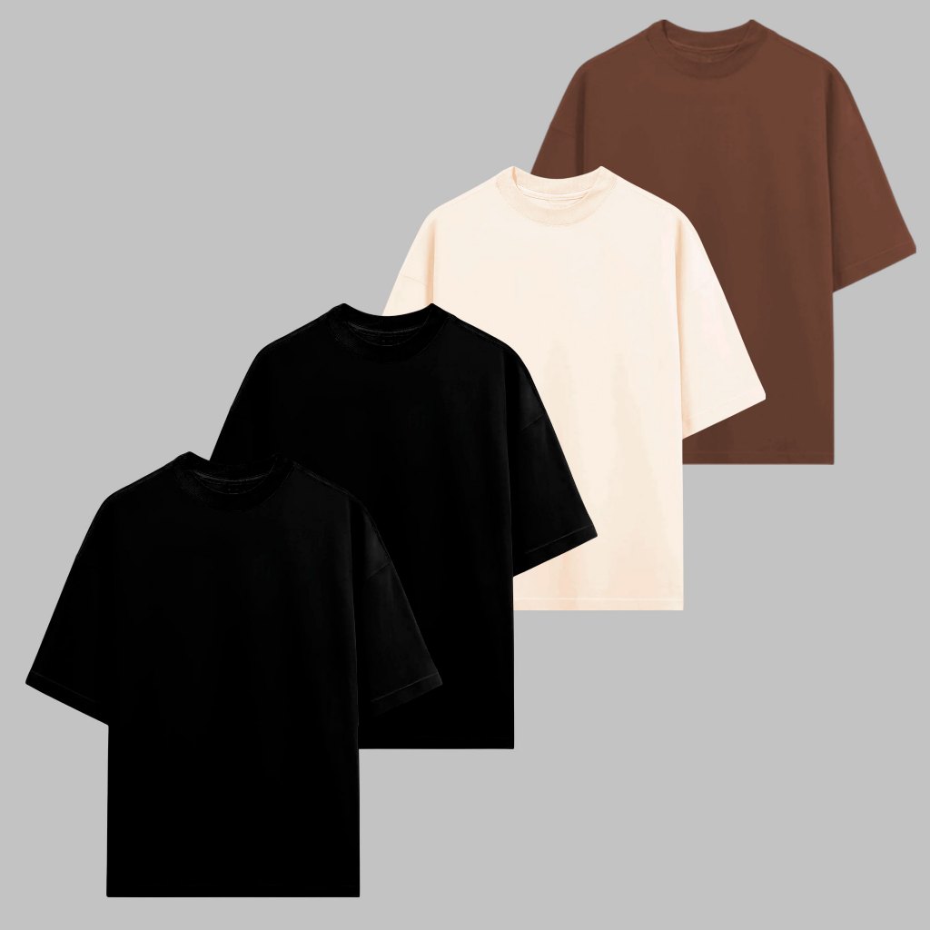 Kit 4 Camiseta Oversized Masculina Premium Gola Grossa Streetwear 100% Algodão Lisa Basica Caimento