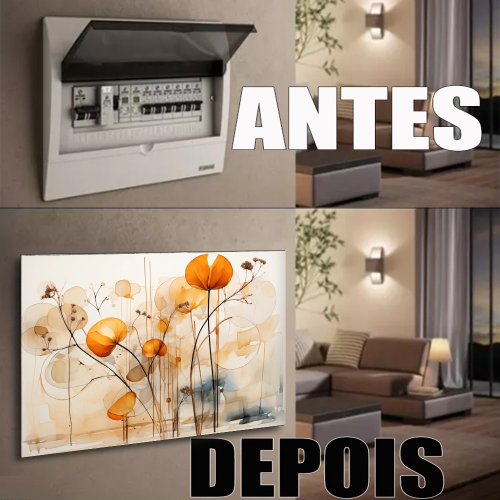 Quadro 90x80 Moldura Esconde Caixa Luz Energia Cobrir Distribuição Disjuntores decorativo flores
