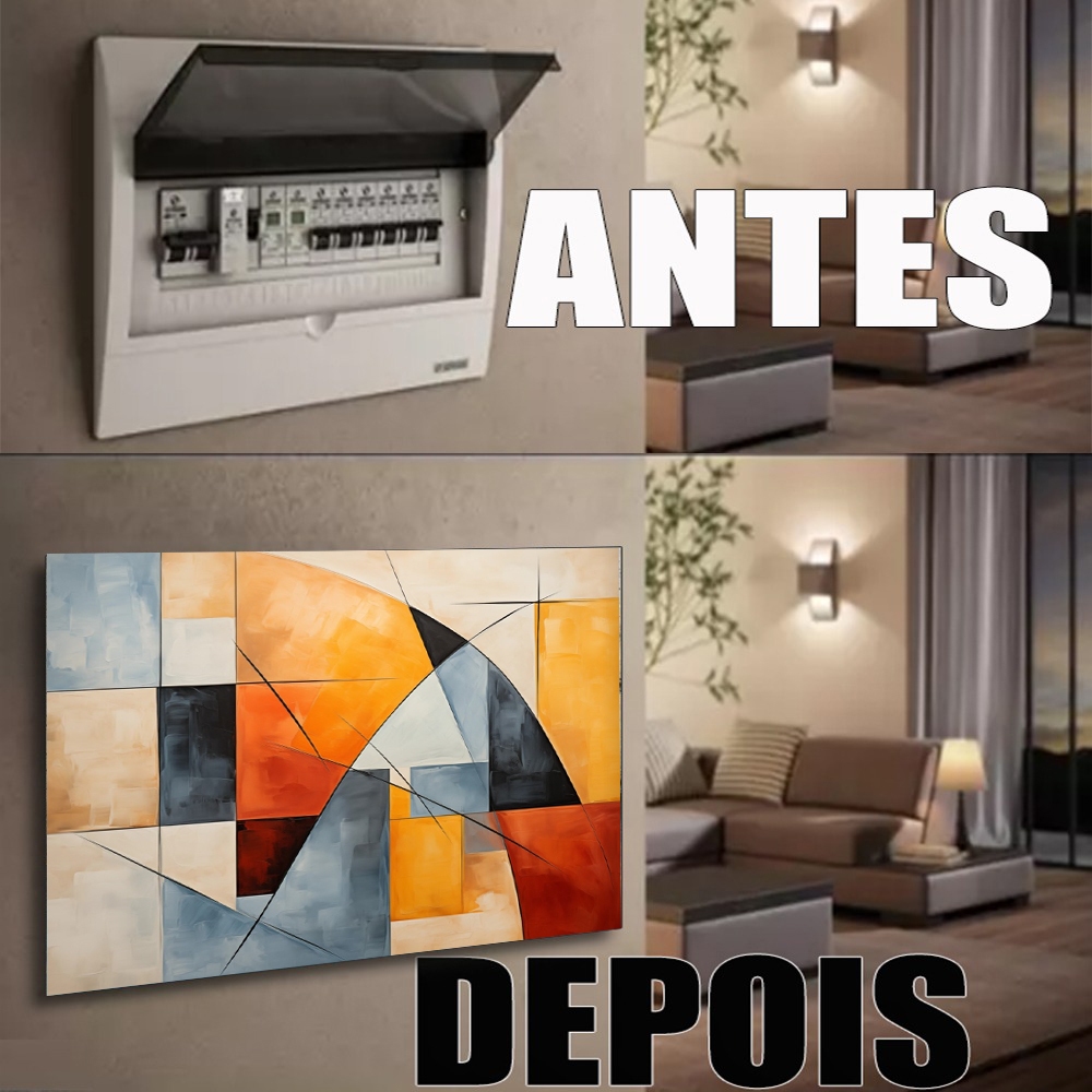 Quadro 90x80 Moldura Esconde Caixa Luz Energia Cobrir Distribuição Disjuntores decoração abstrato