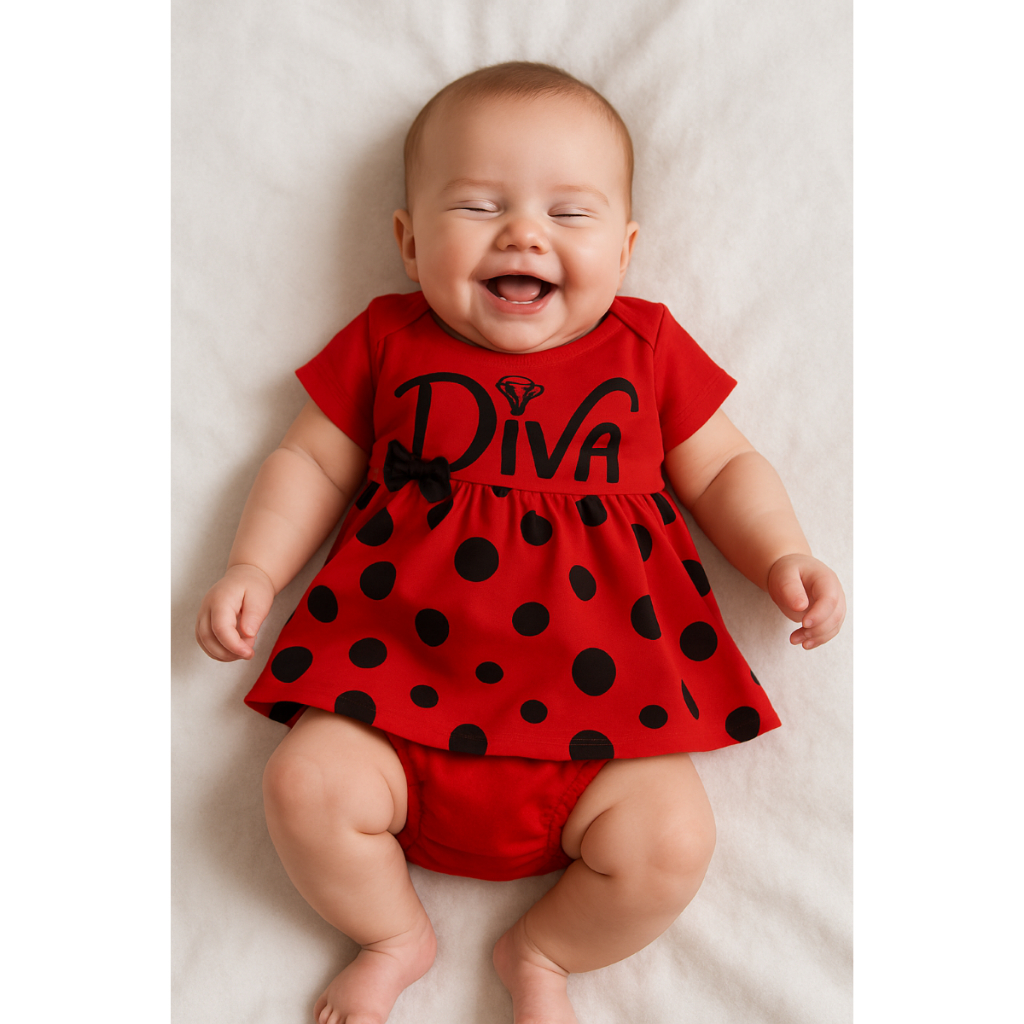 Vestido temático Diva para bebê recem nascida menina + calcinha puro Luxo em Oferta na Shopee