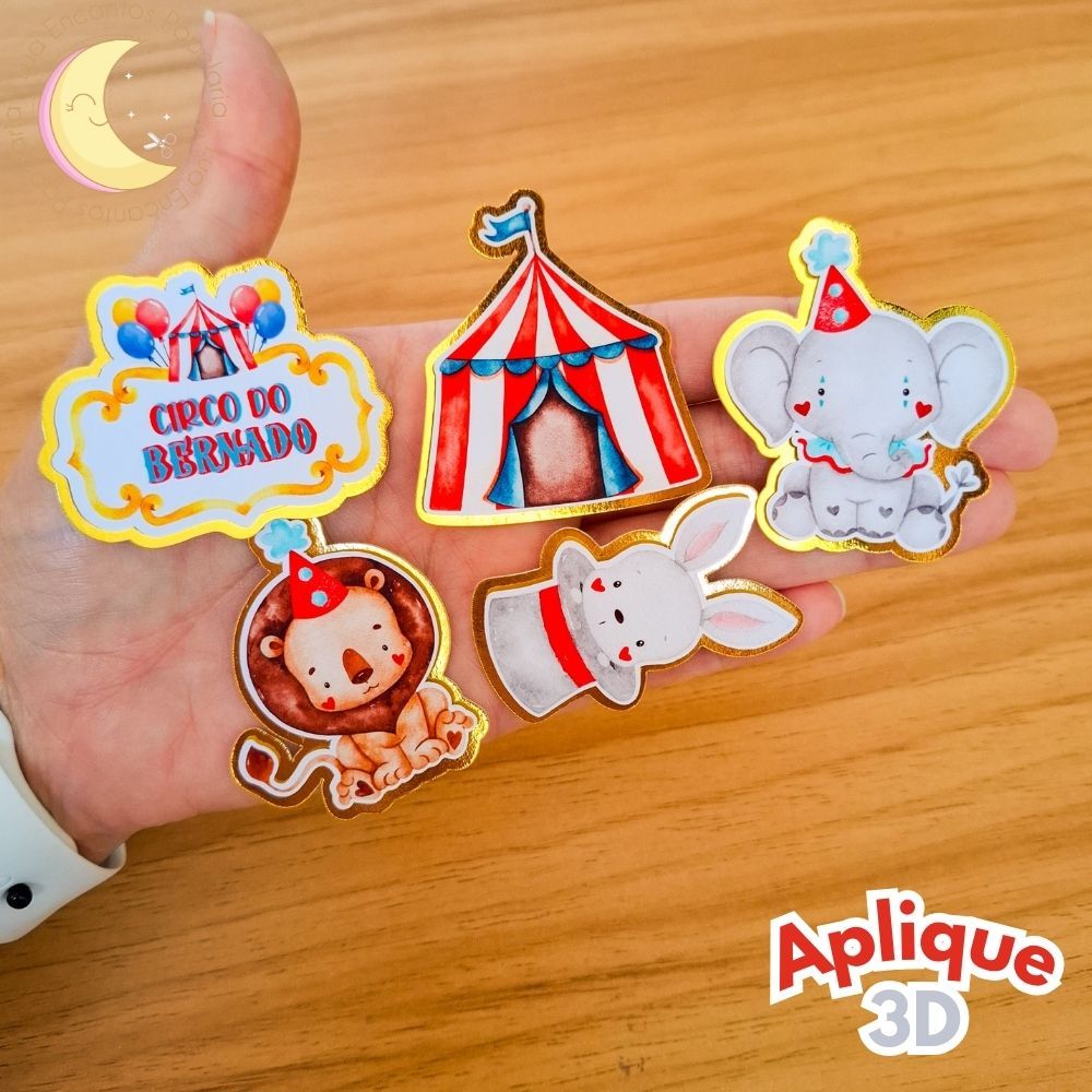 Aplique 3D Circo Personalizado para Lembrancinhas Festa Infantil