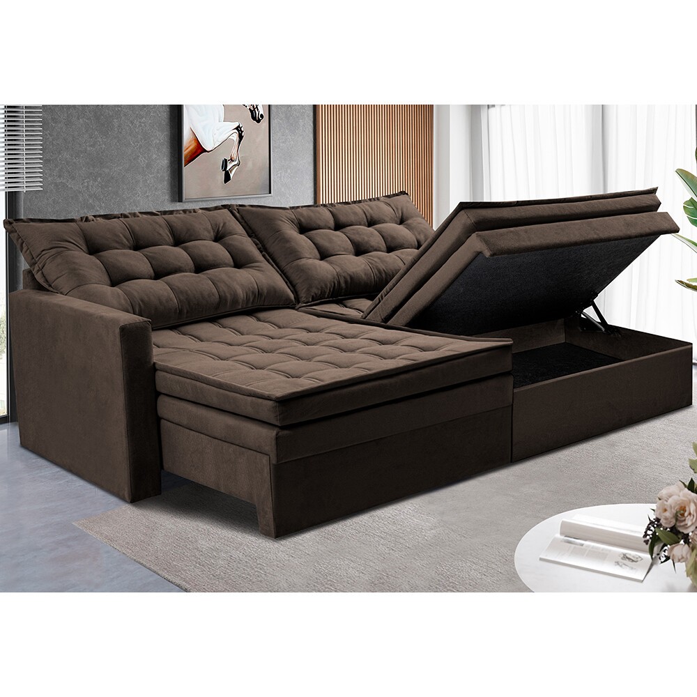 Sofá Sem Caixa Retrátil Baú 1,60m Cama inBox Secret Suede Velusoft Café - Home & Living