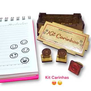 Kit Carinhas - Kit com 10 carimbos em uma caixinha de mdf - tam. aprox. 1,3x1,3cm em Oferta na Shopee