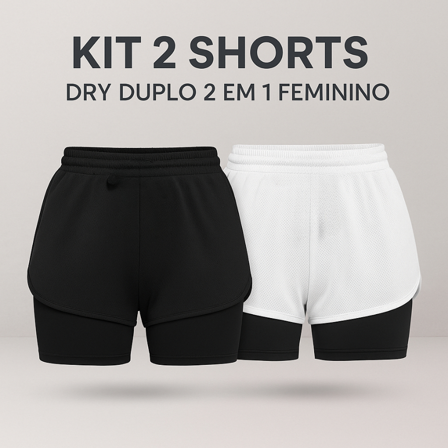 Kit 2 Shorts Dry Duplo 2 em 1 Feminino | Ideal p/ Treinar com Estilo e Conforto