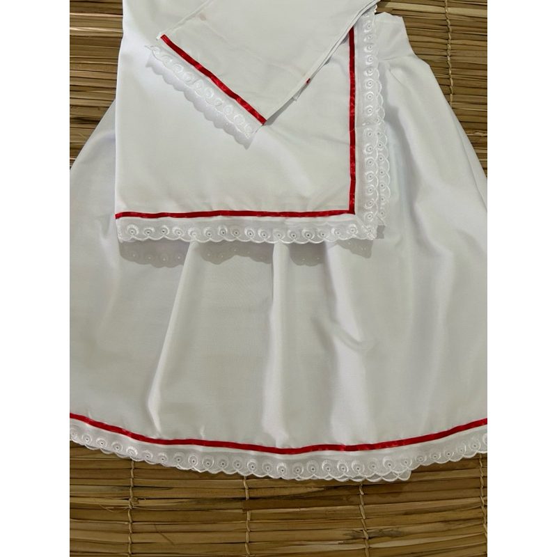 conjunto 3 peças fita vermelha (malandra) pano da Costa pano de cabeça bordado inglês umbanda e candomblé em Oferta na Shopee