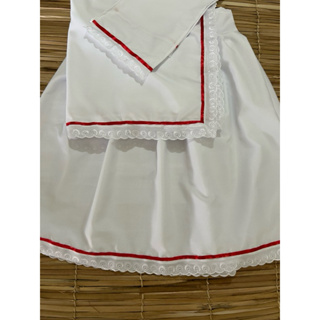 conjunto 3 peças fita vermelha (malandra) pano da Costa pano de cabeça bordado inglês umbanda e candomblé em Oferta na Shopee