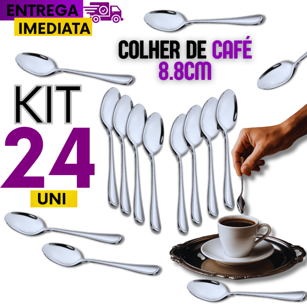 KIT 24  Colherzinha Colher de Café Sobremesa Chá Doce Linha Inox Premium Qualidade Garantida Variáveis Utilidades