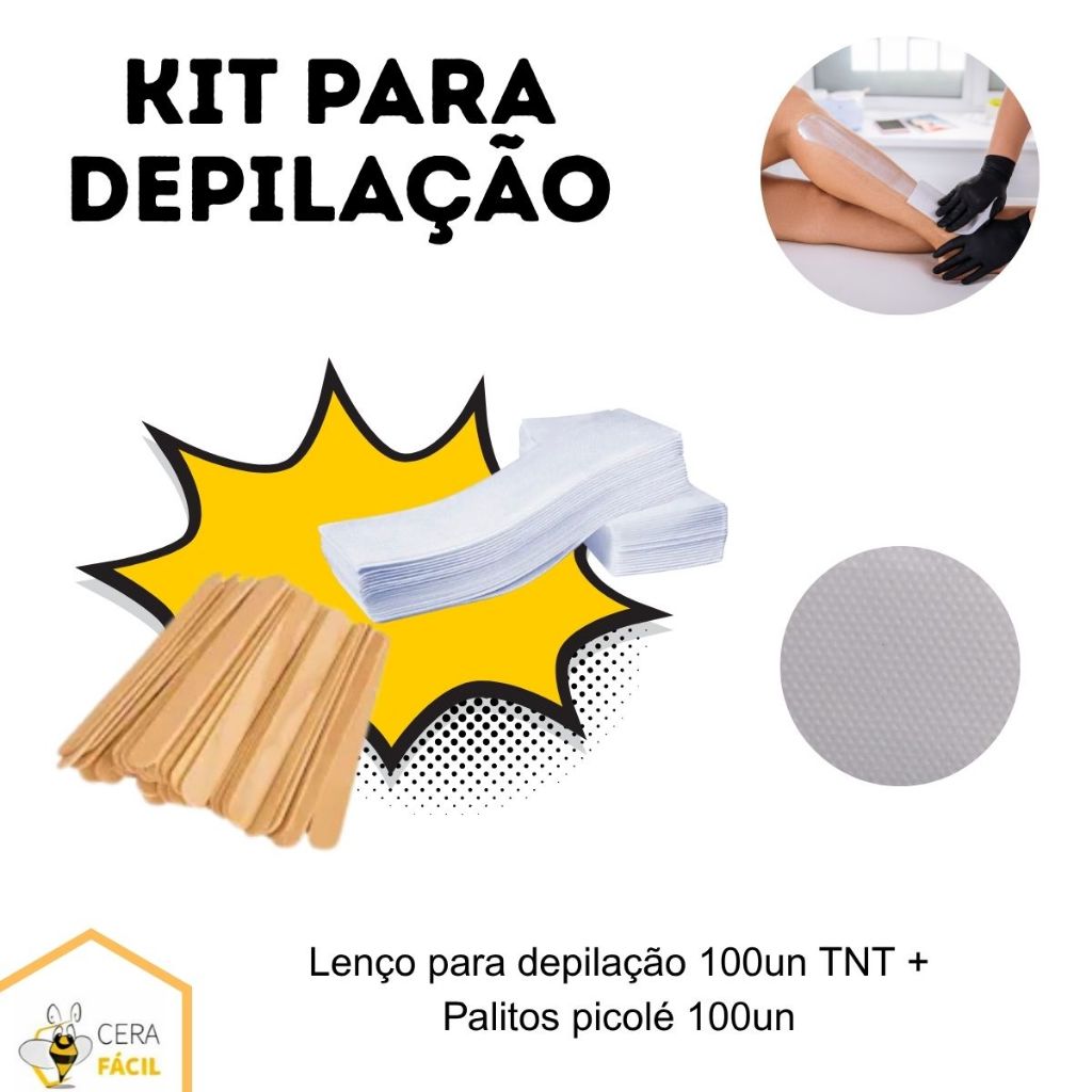 Kit Palito picolé + Lenço depilação TNT Furadinho 100un Cera Fácil
