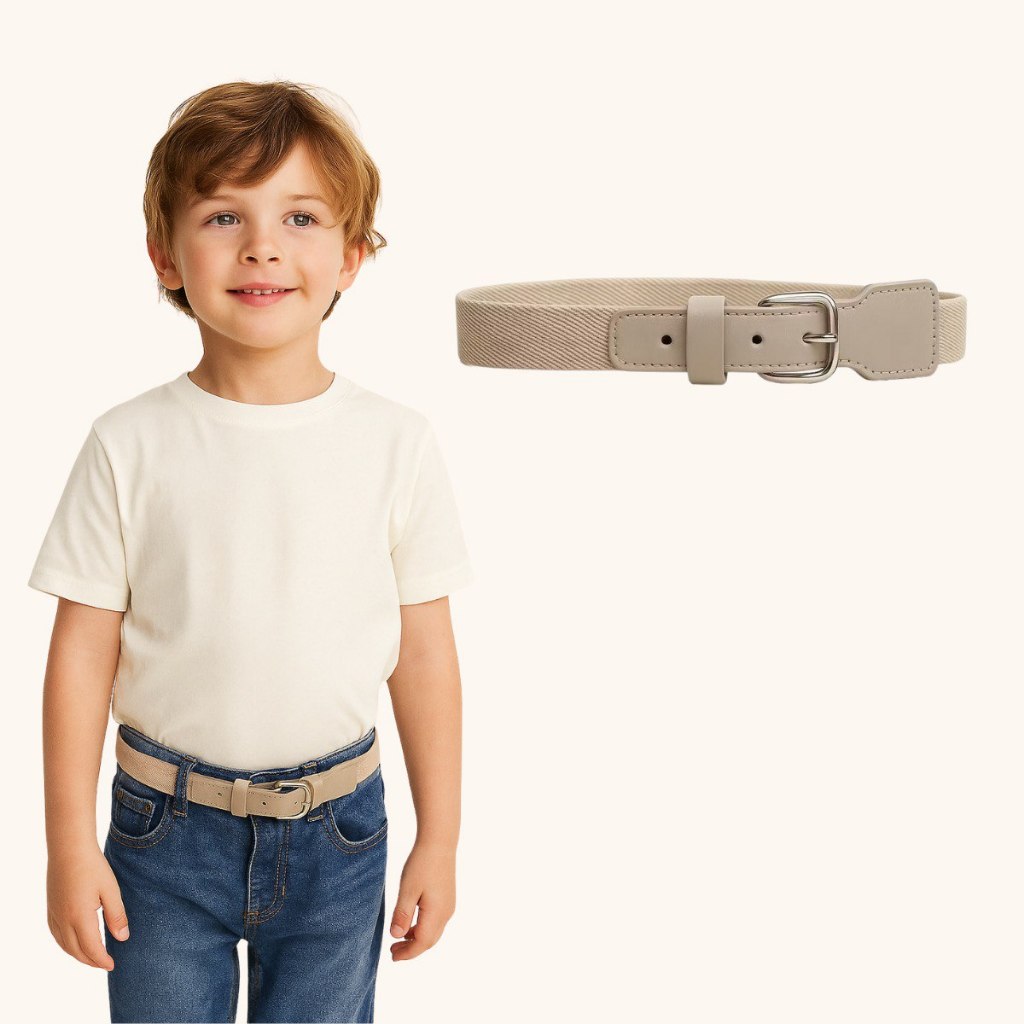 Cinto Elástico e Couro Infantil Social Bege Off White Esporte Fino Ajustável Bebê Criança Varias Cores Festa Batizado