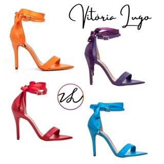 Sandália Feminina Salto Alto Cetim Bico Folha Salto Fino 10cm Vitória Lugo em Oferta na Shopee