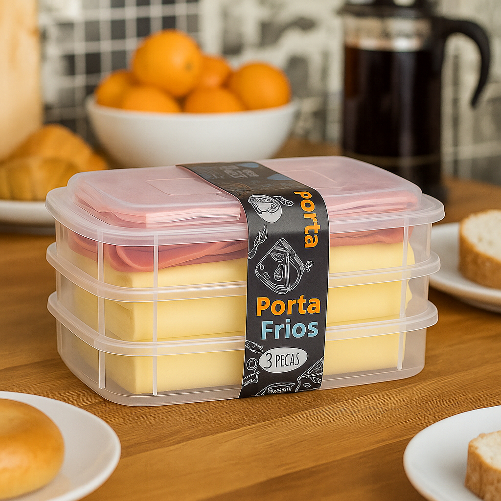 Kit Tres Potes Porta Frios Transparente Retangular Empilhável Dieta  Organizador de Frutas Hermético