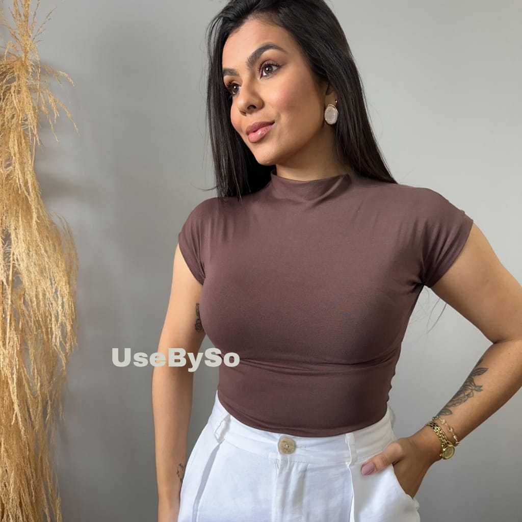 Blusa Feminina Malha Algodão Golinha Alta Manga Curta Blusinha Casual Elegante em Oferta na Shopee